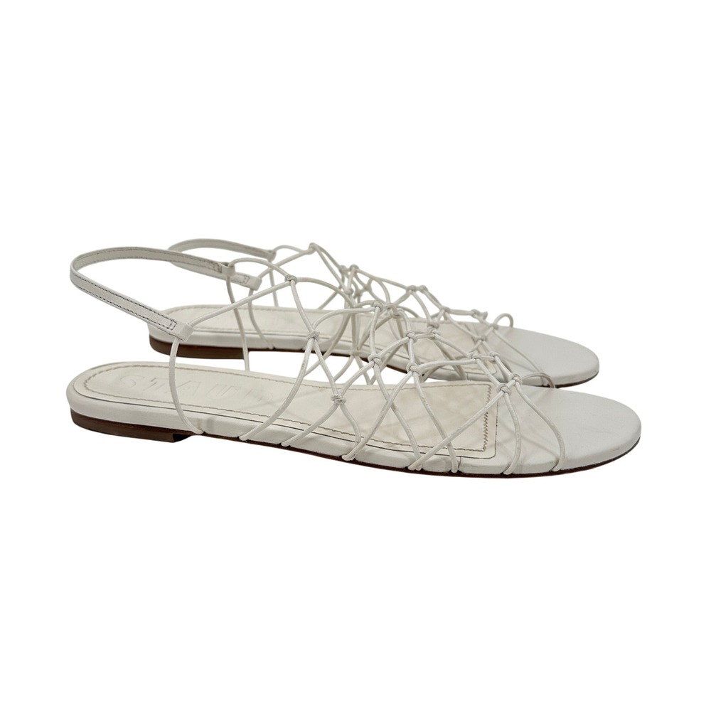 STAUD Gio Knot Sandals White Leather Strappy Cage Flat Sandals Women's 41 / US - Picture 2 of 8